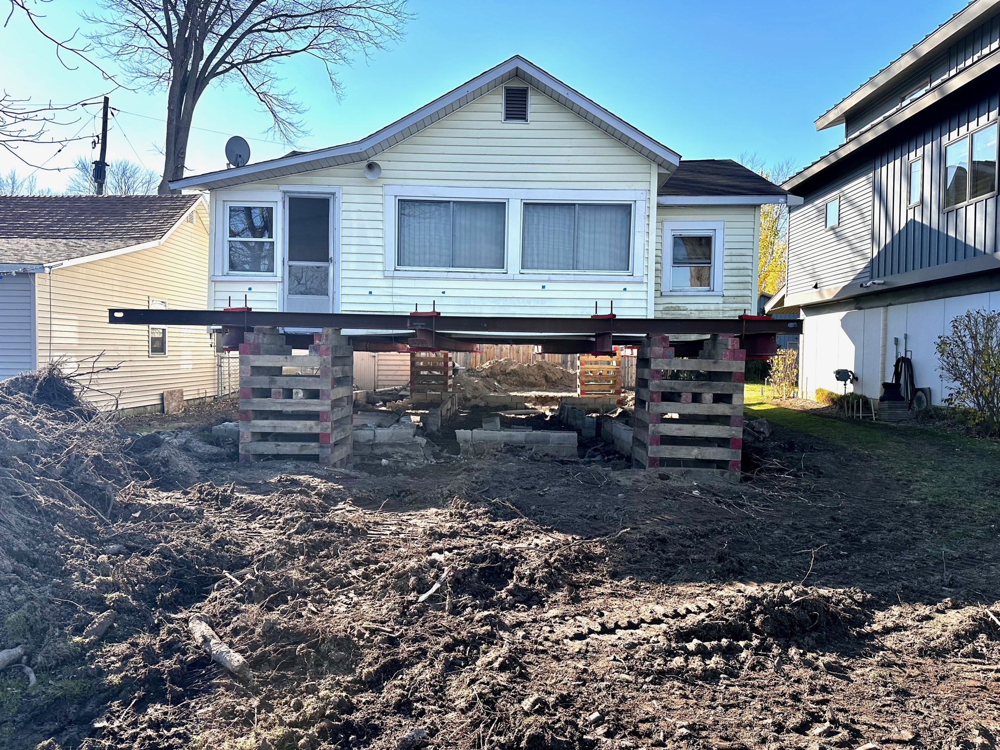 Livingston House Lifted For Foundation Repair